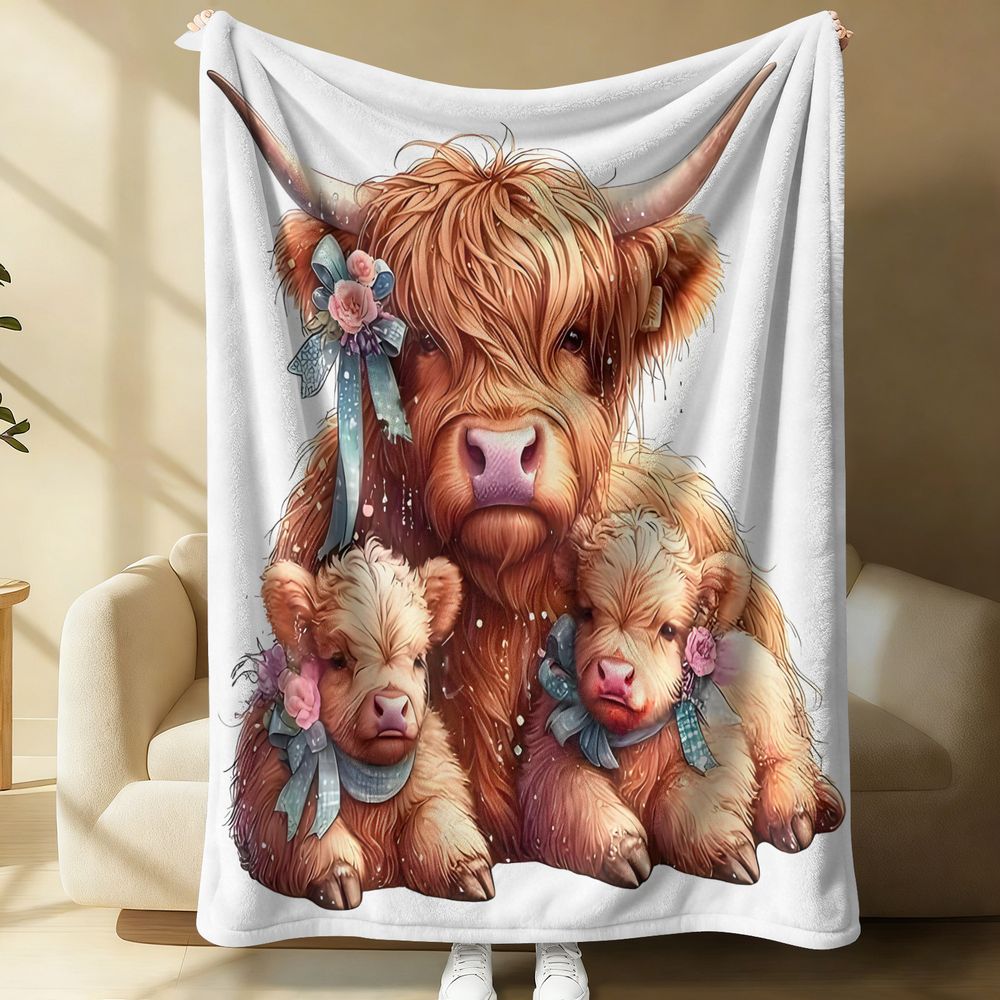 Highland Home Textiles - Coperta in flanella con stampa mucca