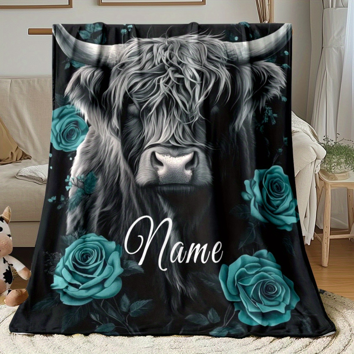 Highland Home Textiles - Coperta Personalizzata con Mucca delle Highlands,