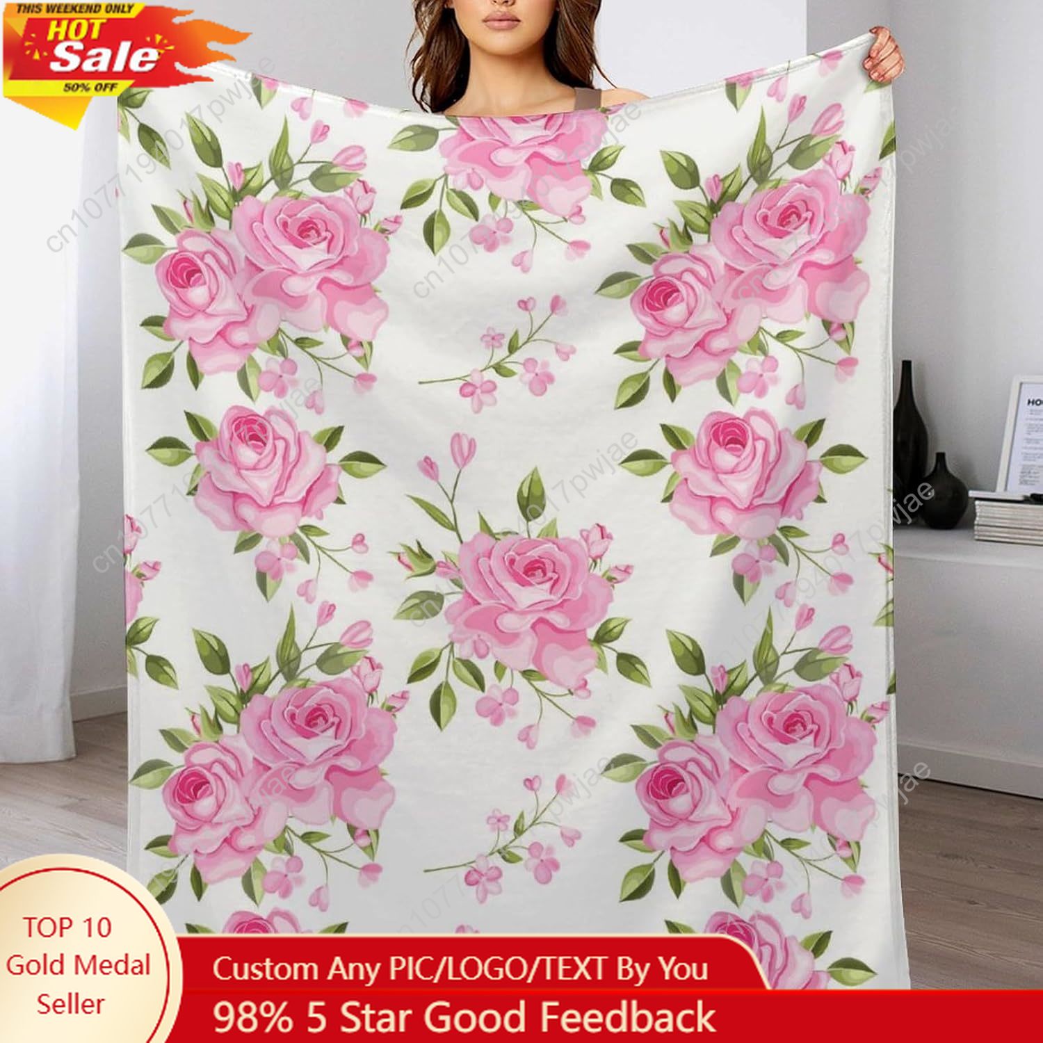Home Textiles Towel - Coperta da tiro con fiori rosa