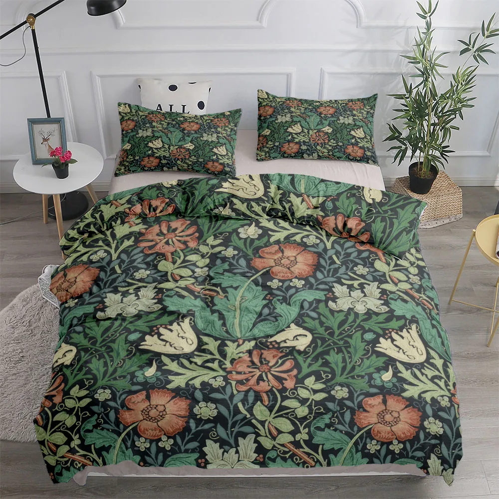Linen Duvet Cover - Set copripiumino neoclassico floreale e uccelli